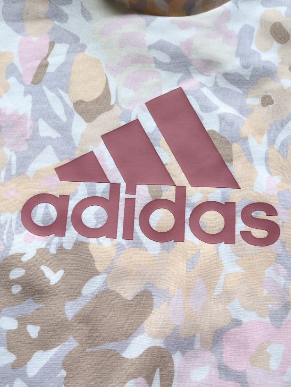 adidas Pink & Tan Camo Logo Cropped Crew Sweatshirt - Picture 2 of 8